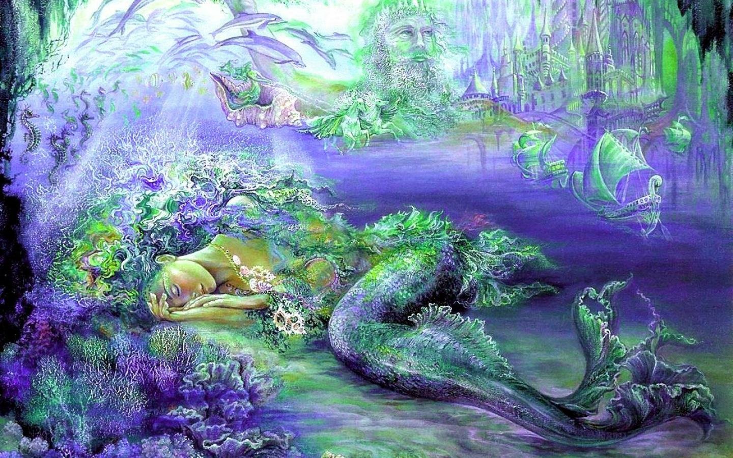Download Colorful Colors White Blue Painting Fantasy Mermaid Image