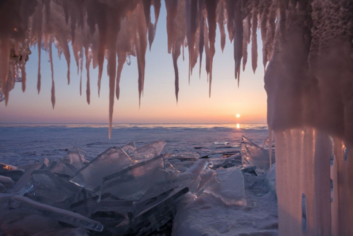 An ice grotto on Lake Baikal, Irkutsk region, Russia