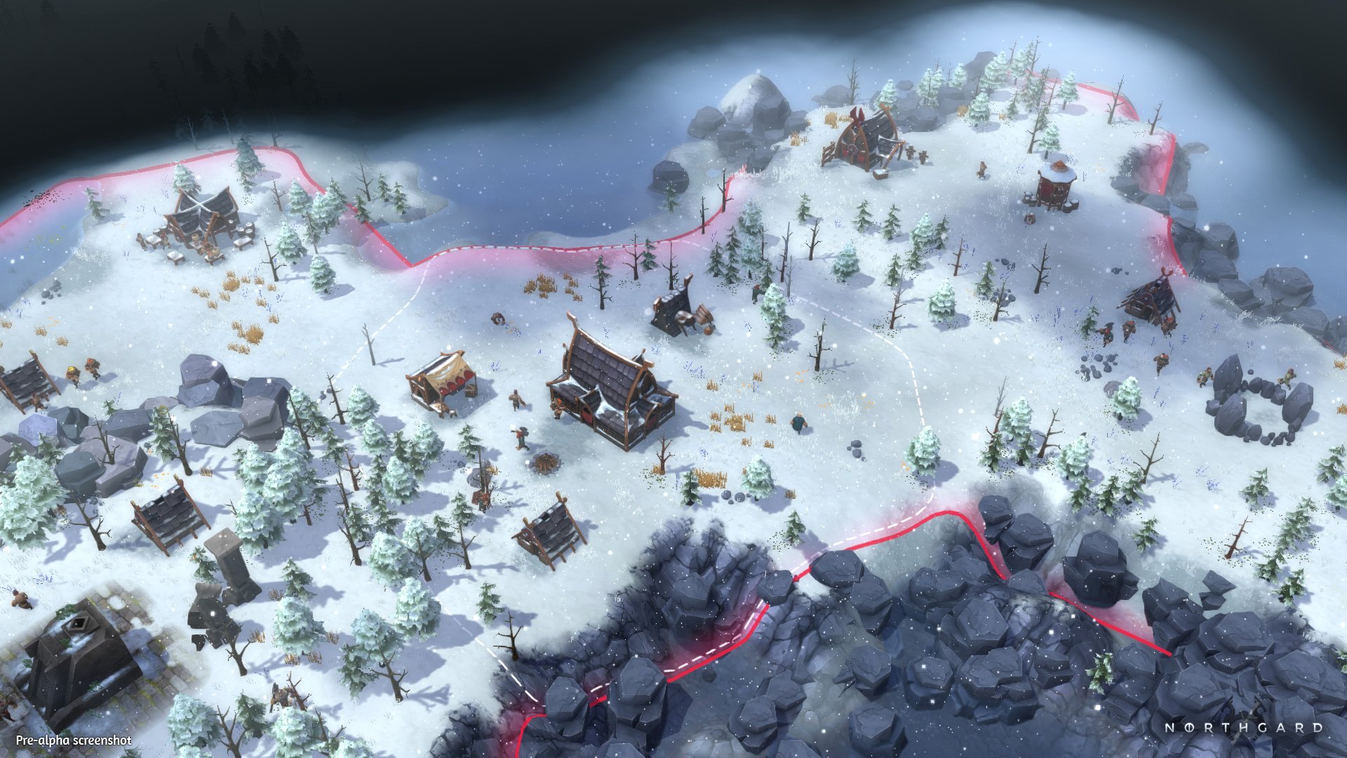 video game Northgard winter landscape village snowy terrain Image