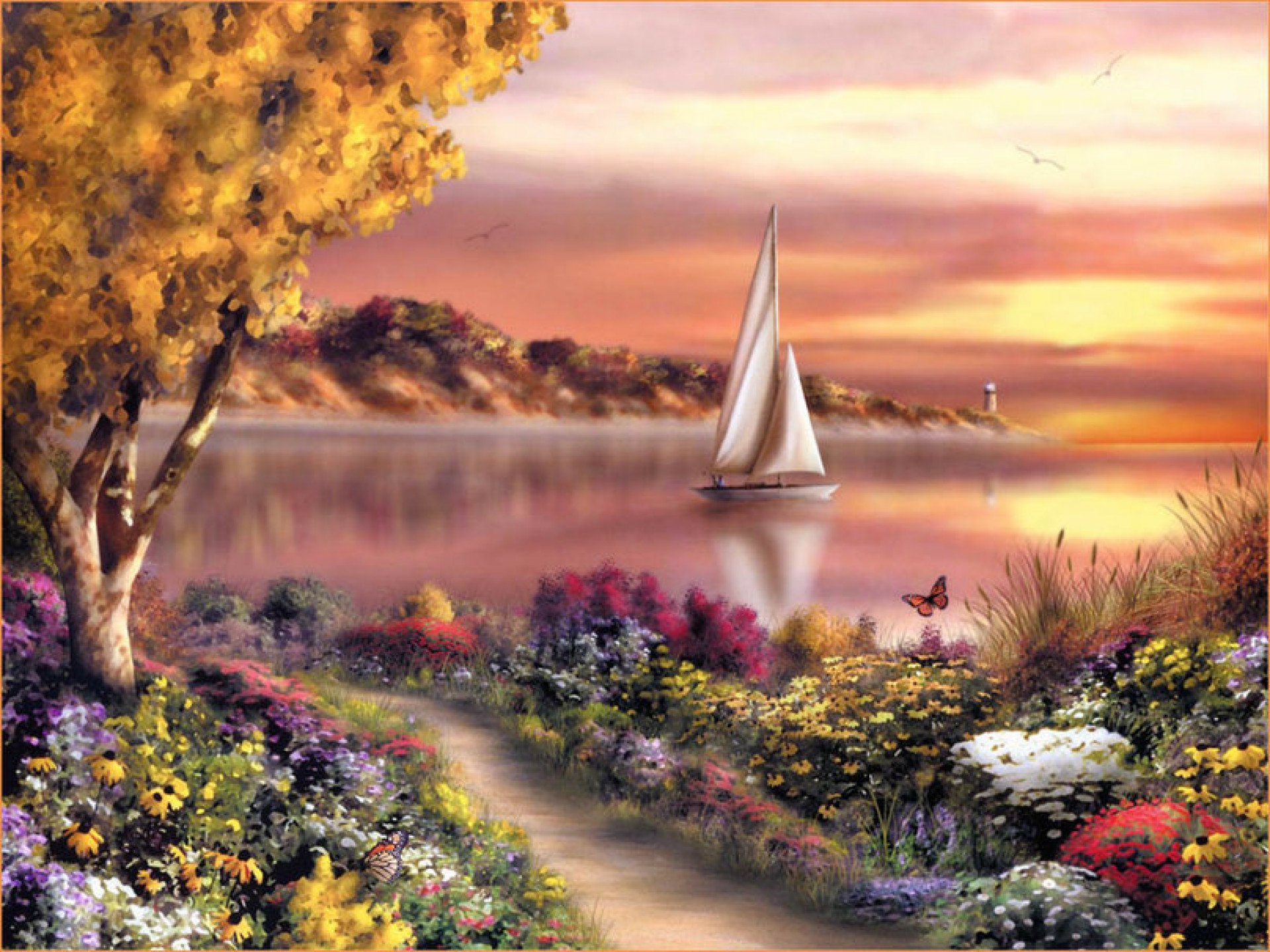 seaside at sunset Thomas Kinkade Image ID 10359 Image Abyss