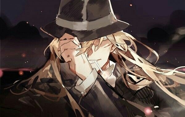 Gin from Detective Conan (Case Closed) anime adjusts his hat, with flowing hair and a dark, mysterious atmosphere.