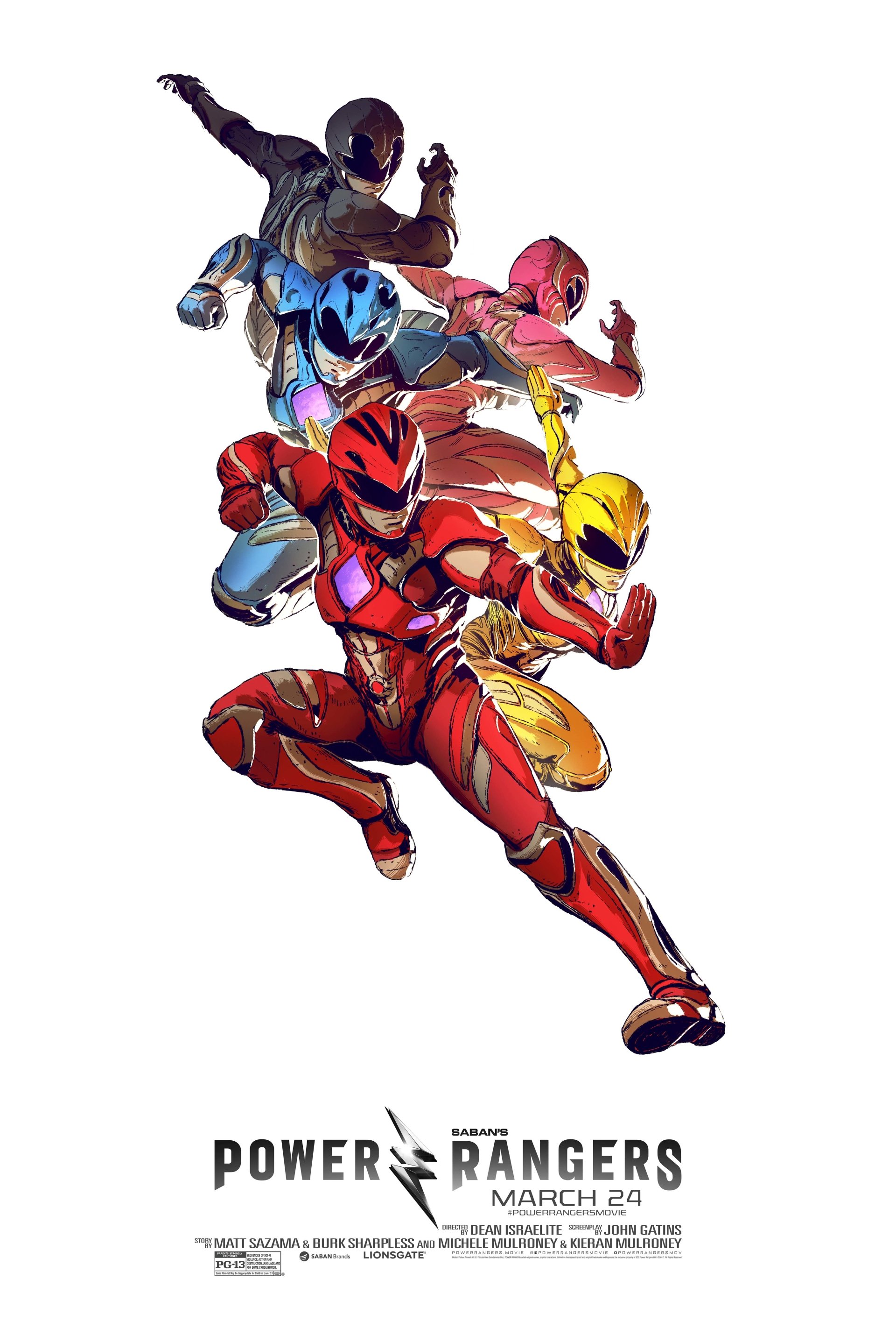 poster Power Rangers Black Ranger Yellow Ranger Pink Ranger Blue Ranger Red Ranger movie Power Rangers (2017) Image
