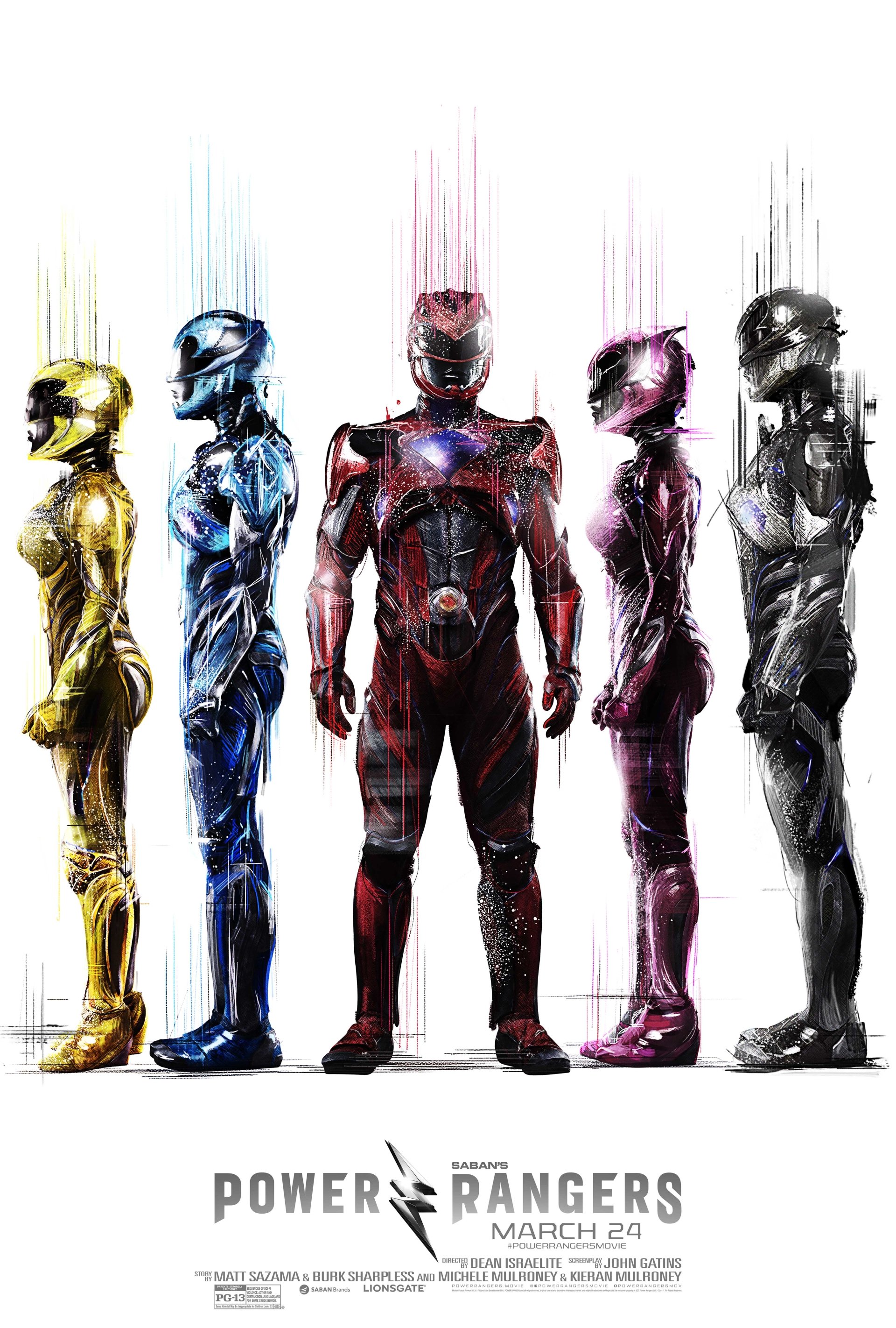 poster Power Rangers Black Ranger Yellow Ranger Pink Ranger Blue Ranger Red Ranger movie Power Rangers (2017) Image