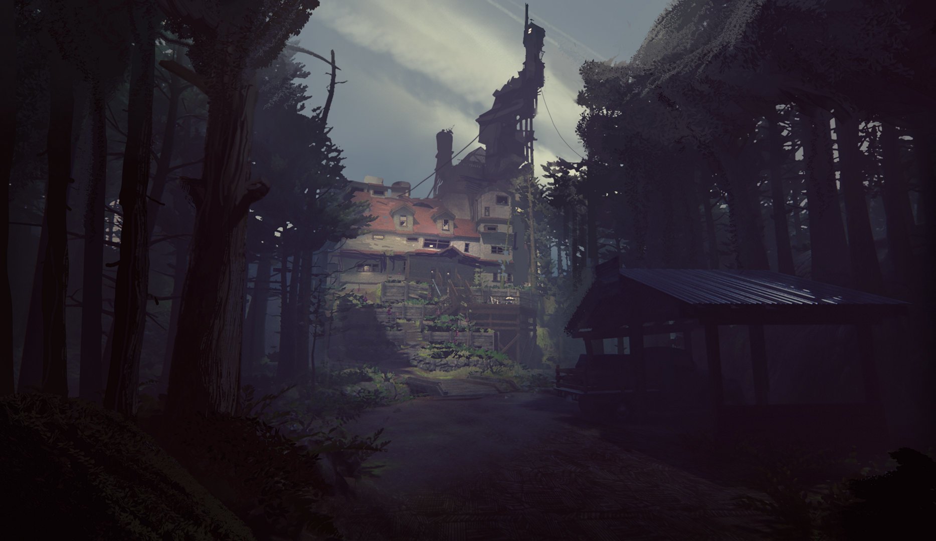 video game What Remains of Edith Finch forest abandoned building mist Image