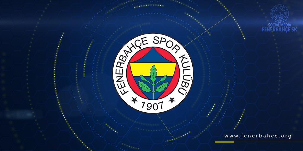 Fenerbahçe S.K. sports club crest centered on a blue digital-style background with hexagon pattern and the www.fenerbahce.org URL.