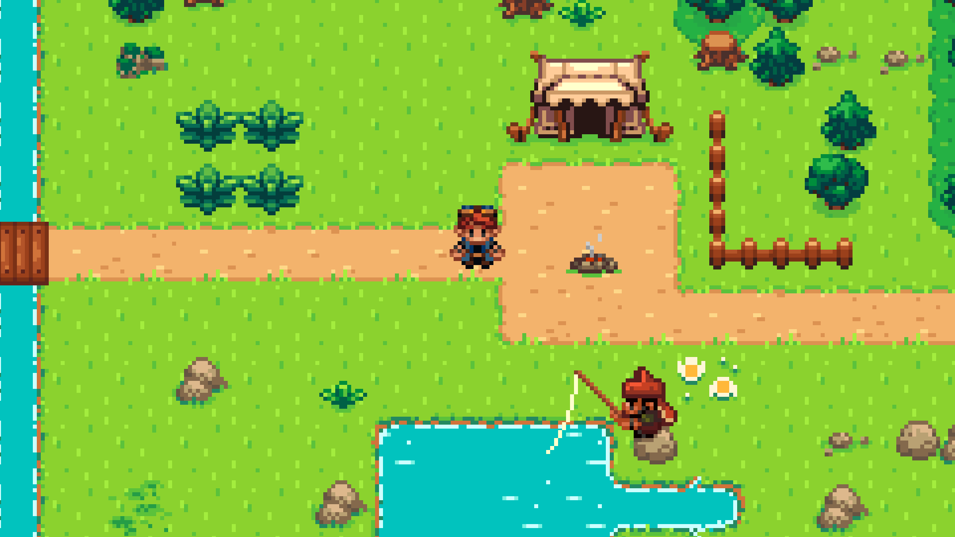 video game Evoland 2 fishing pixel art game environment Image