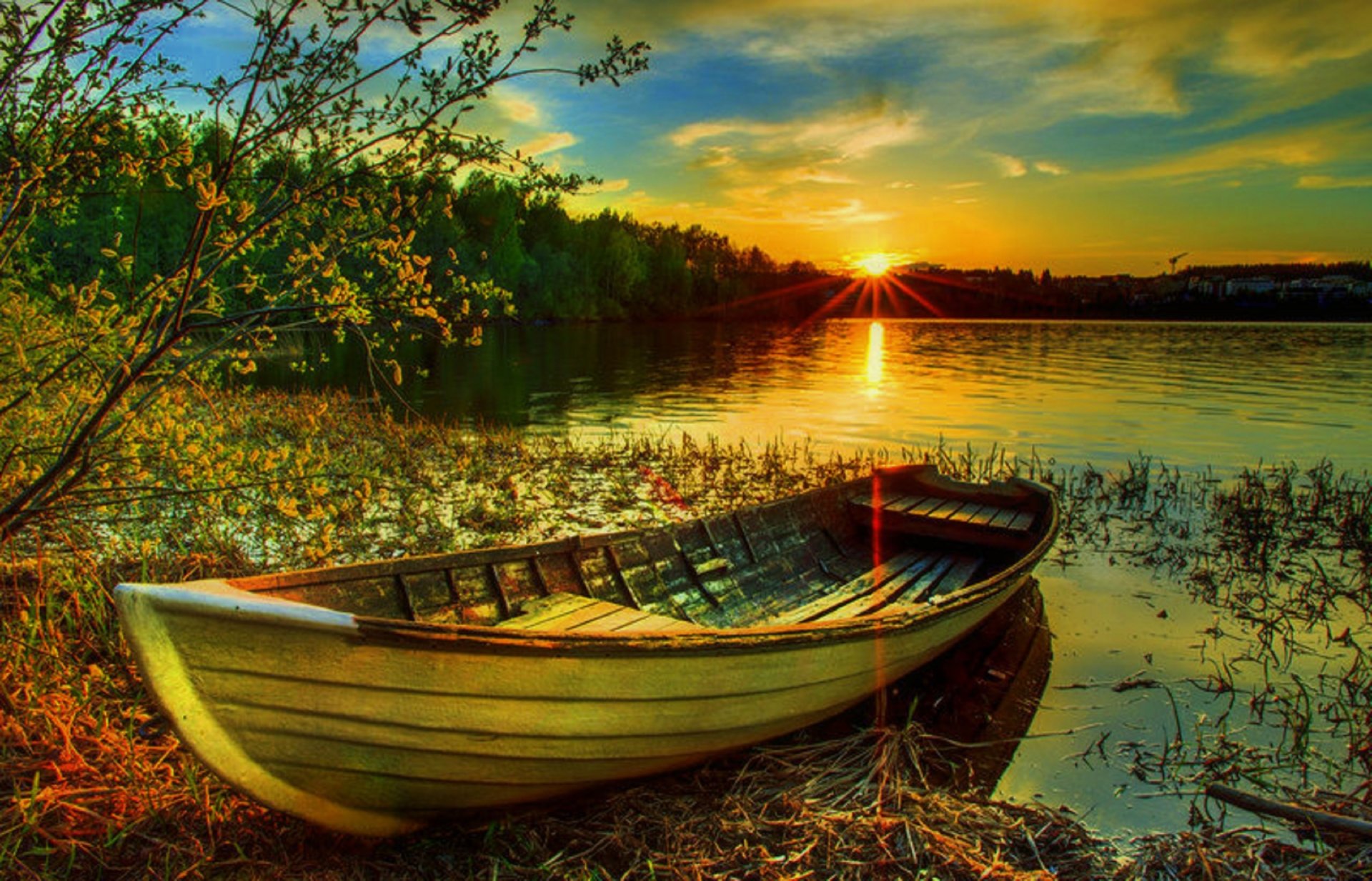 Canoe on Sunset Lake Image Abyss