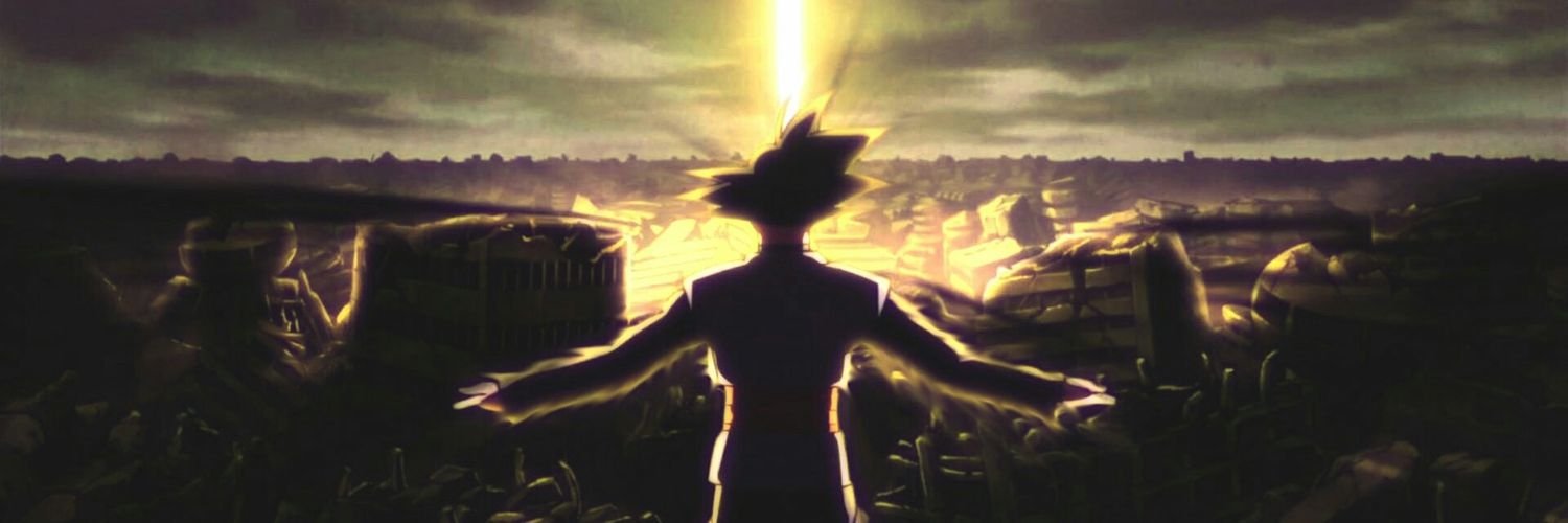 A dynamic scene from Dragon Ball Super, featuring a character with arms outstretched against a dramatic backdrop, illuminated by a powerful beam of light.