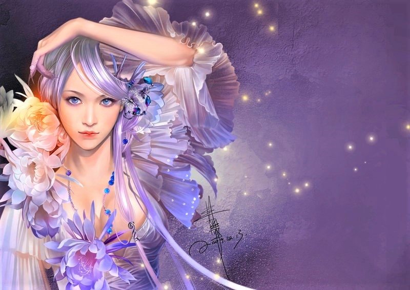 Download Flower Purple Fantasy Woman Image
