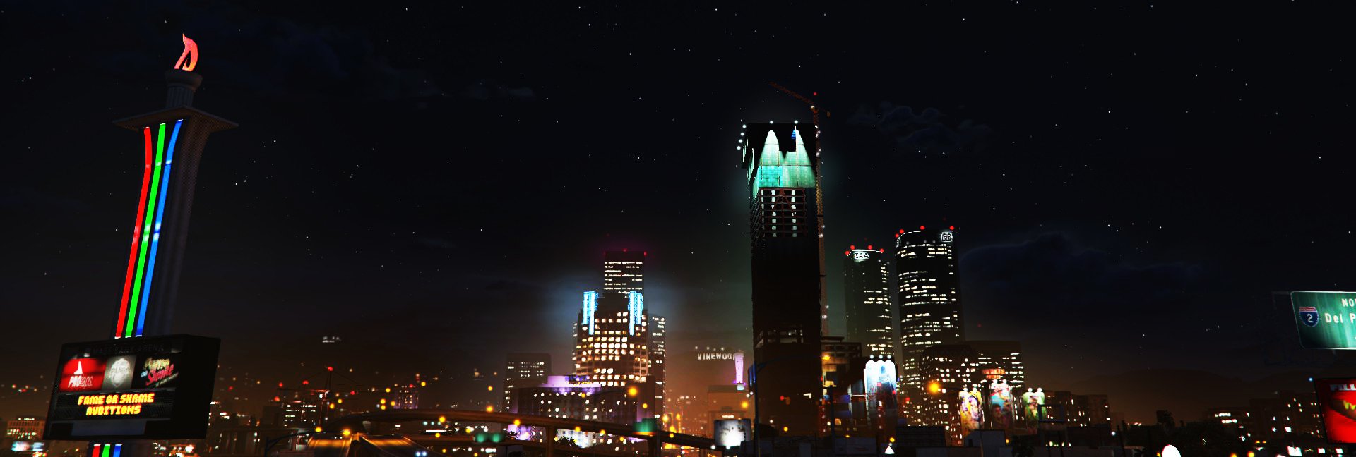 Los Santos city night skyscraper video game Grand Theft Auto V Image