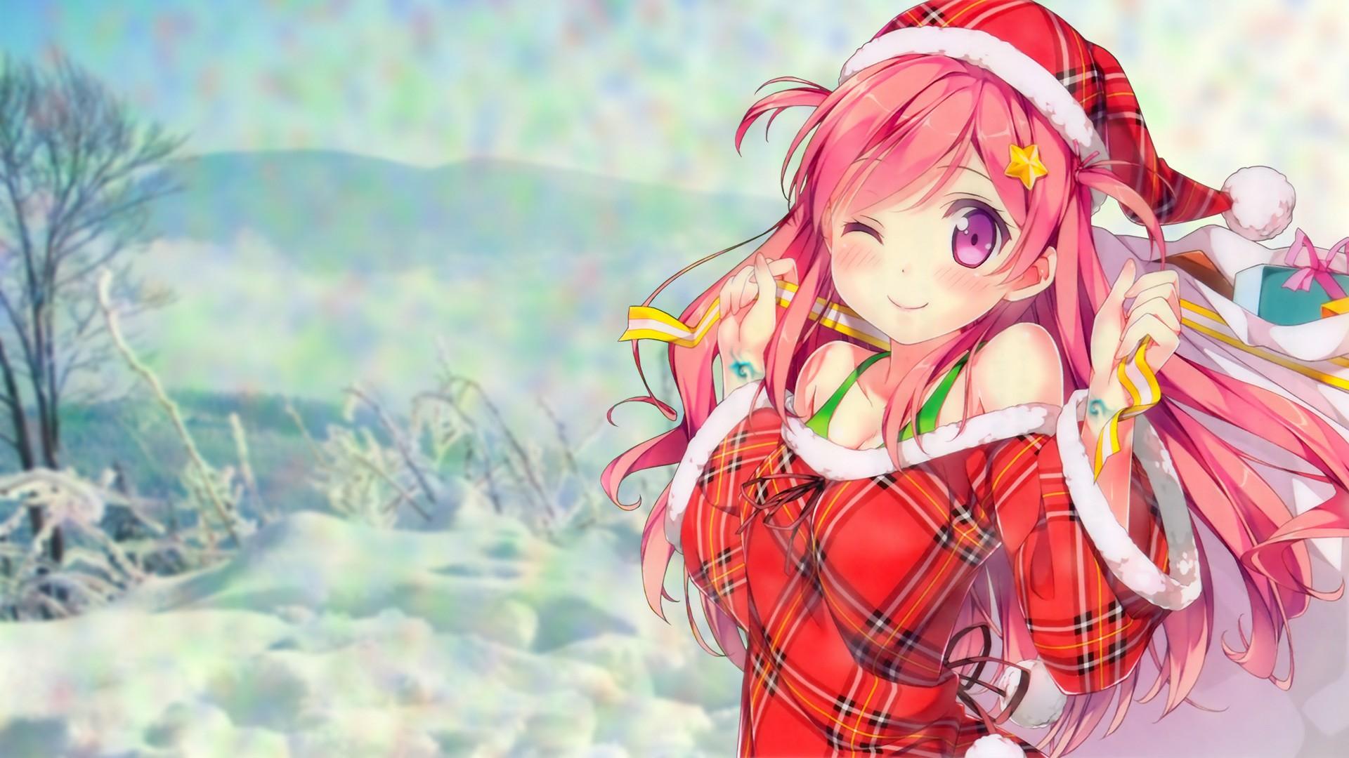 Transparent Anime Christmas Png - Anime Girl With Santa Hat, Png Download -  kindpng