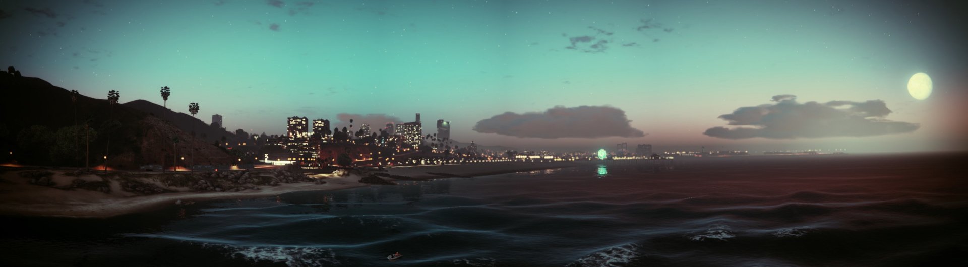 city Los Santos coastline sky moon video game Grand Theft Auto V Image