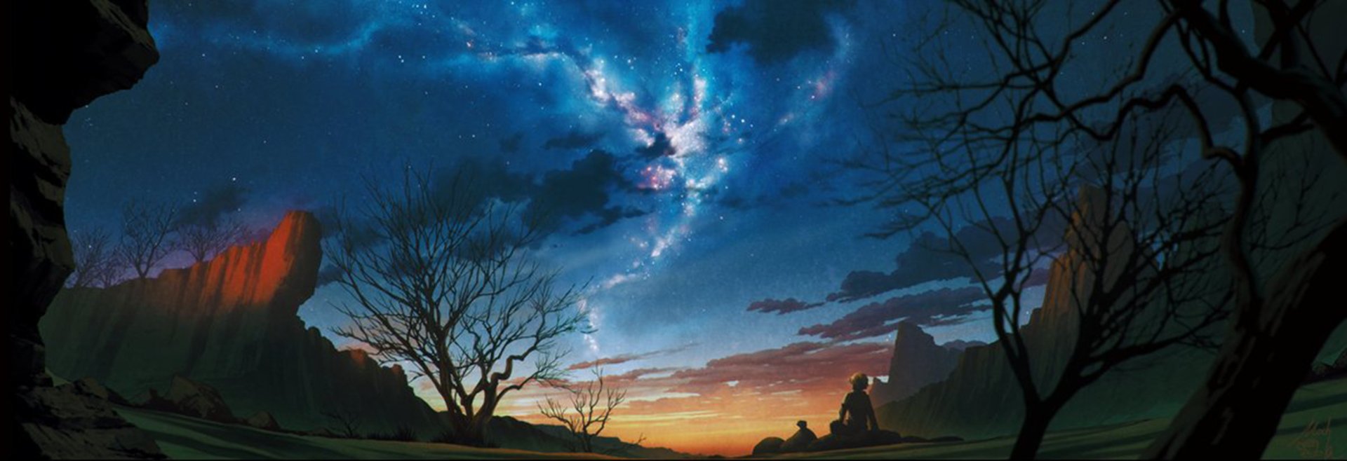 night cloud sky tree people aurora australis Anime Original anime night Sky Anime Image