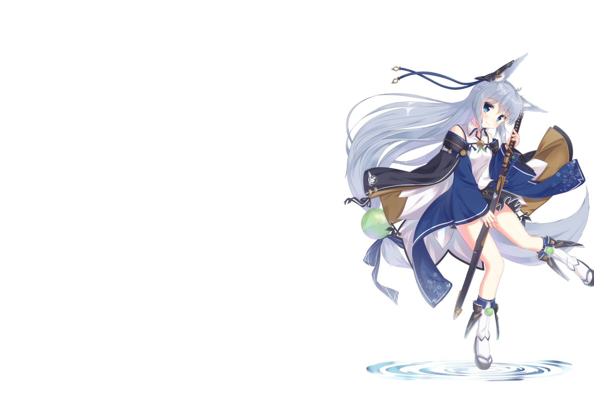 long hair cape sword blue eyes blue hair Anime Original Image