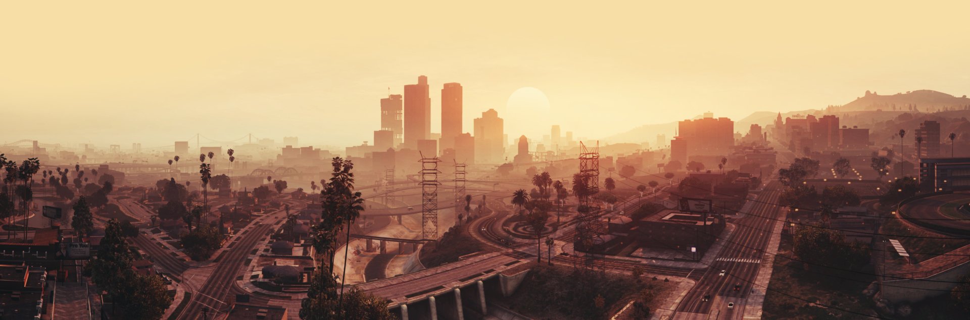 skyscraper road sun sky Los Santos city video game Grand Theft Auto V Image