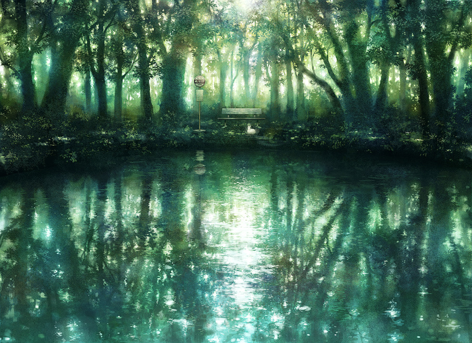 forest scenery anime lake