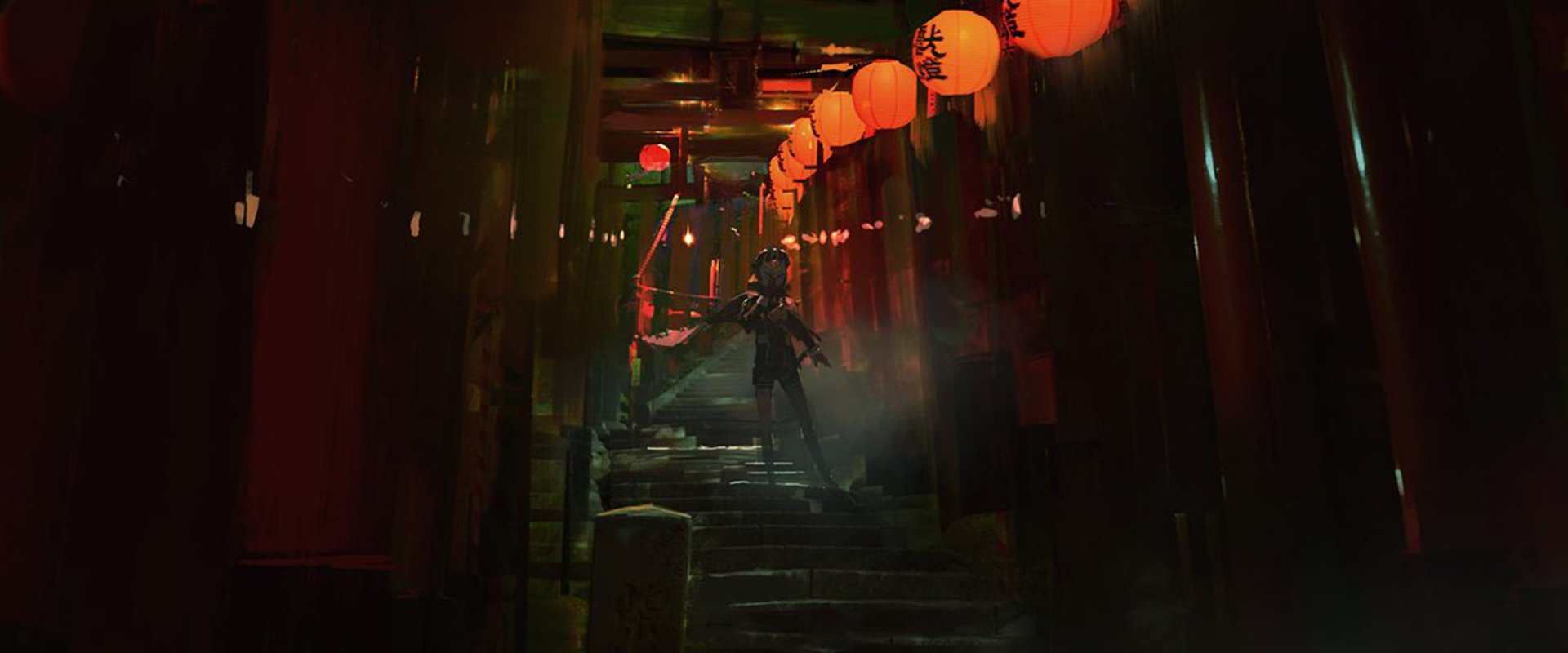 shrine path night lantern Anime Original anime night Image