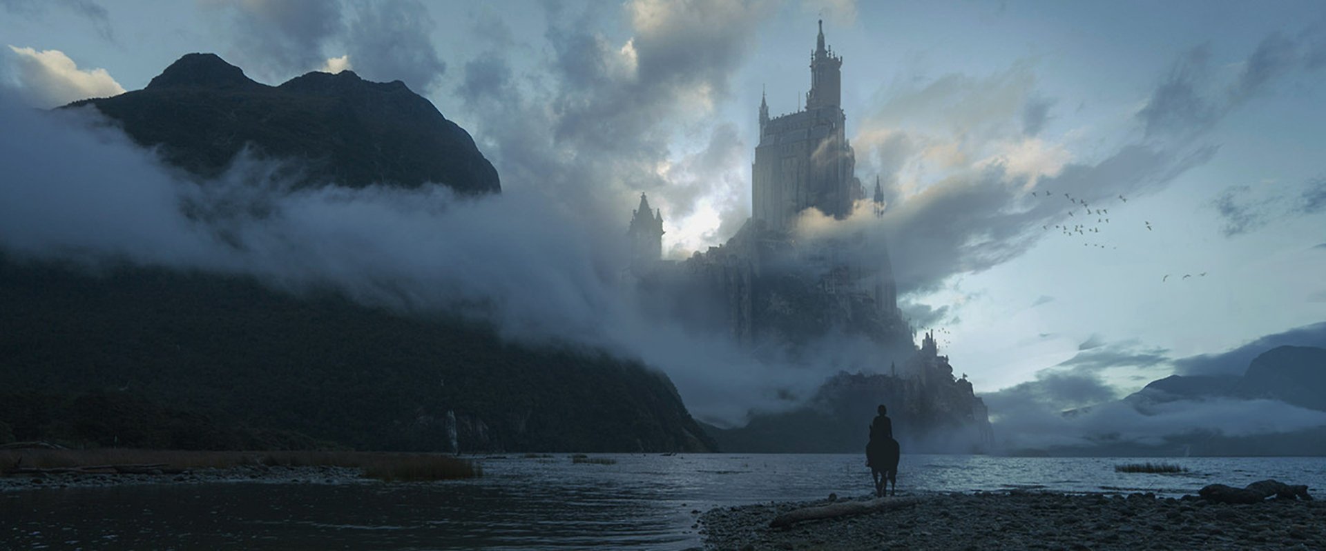 cloud sky lake mountain fantasy castle Image