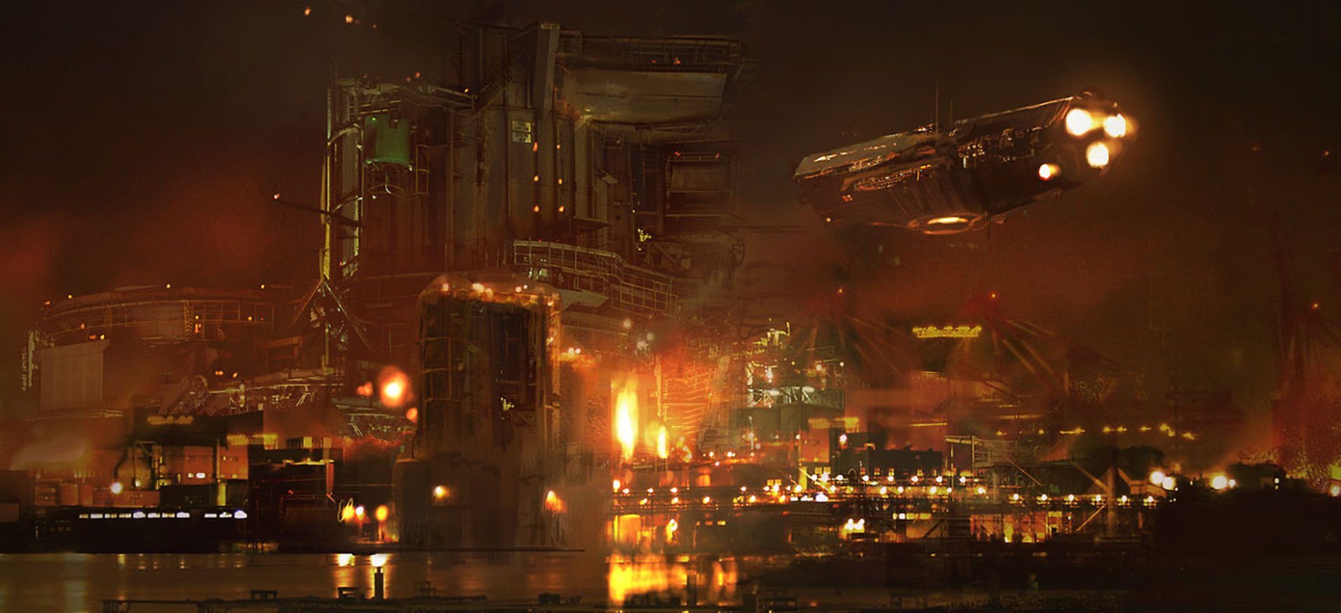 Sci Fi building light spaceship night city sci fi city Image