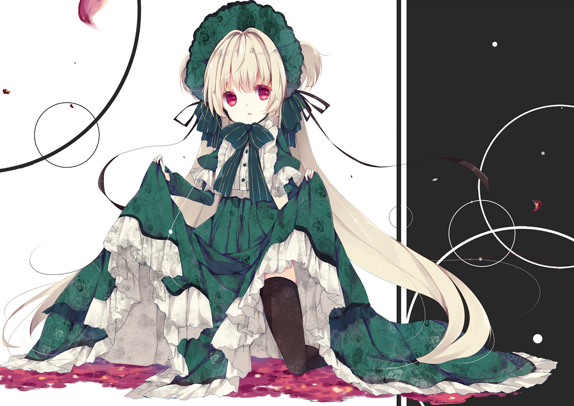 flower blonde red eyes dress Anime Original Image