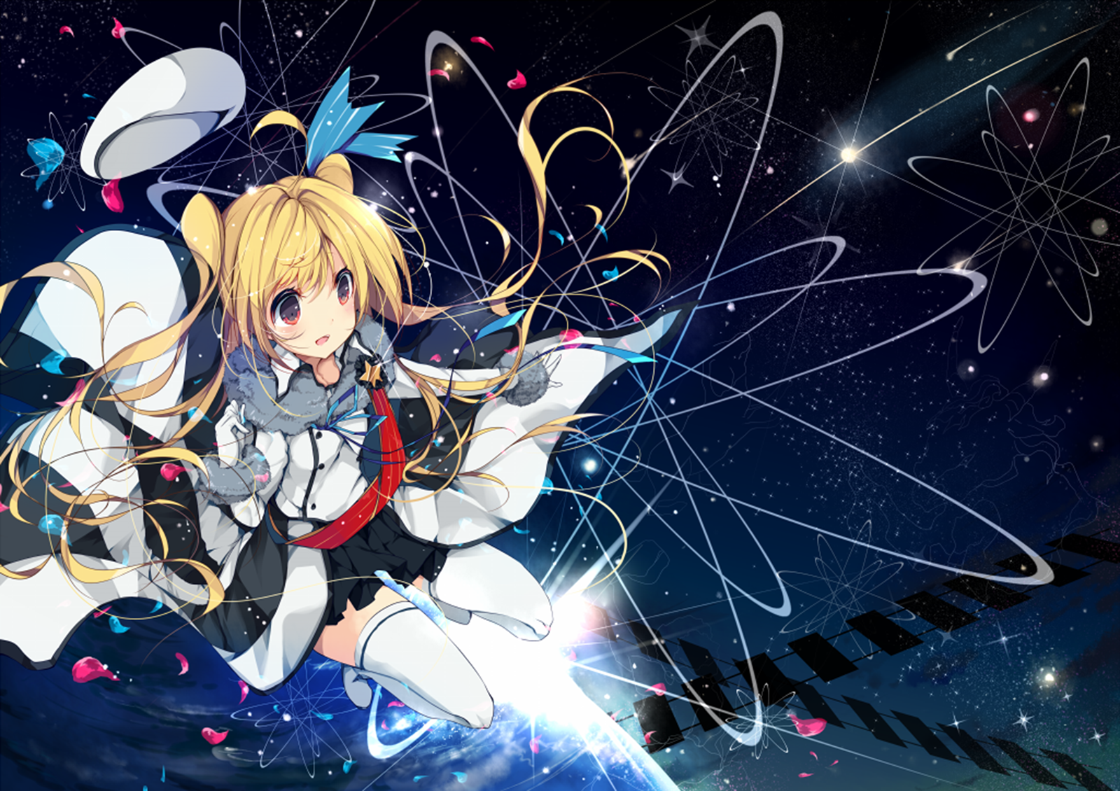 star ribbon hat red eyes thigh highs light cloak dress blonde Anime girl anime girl Image