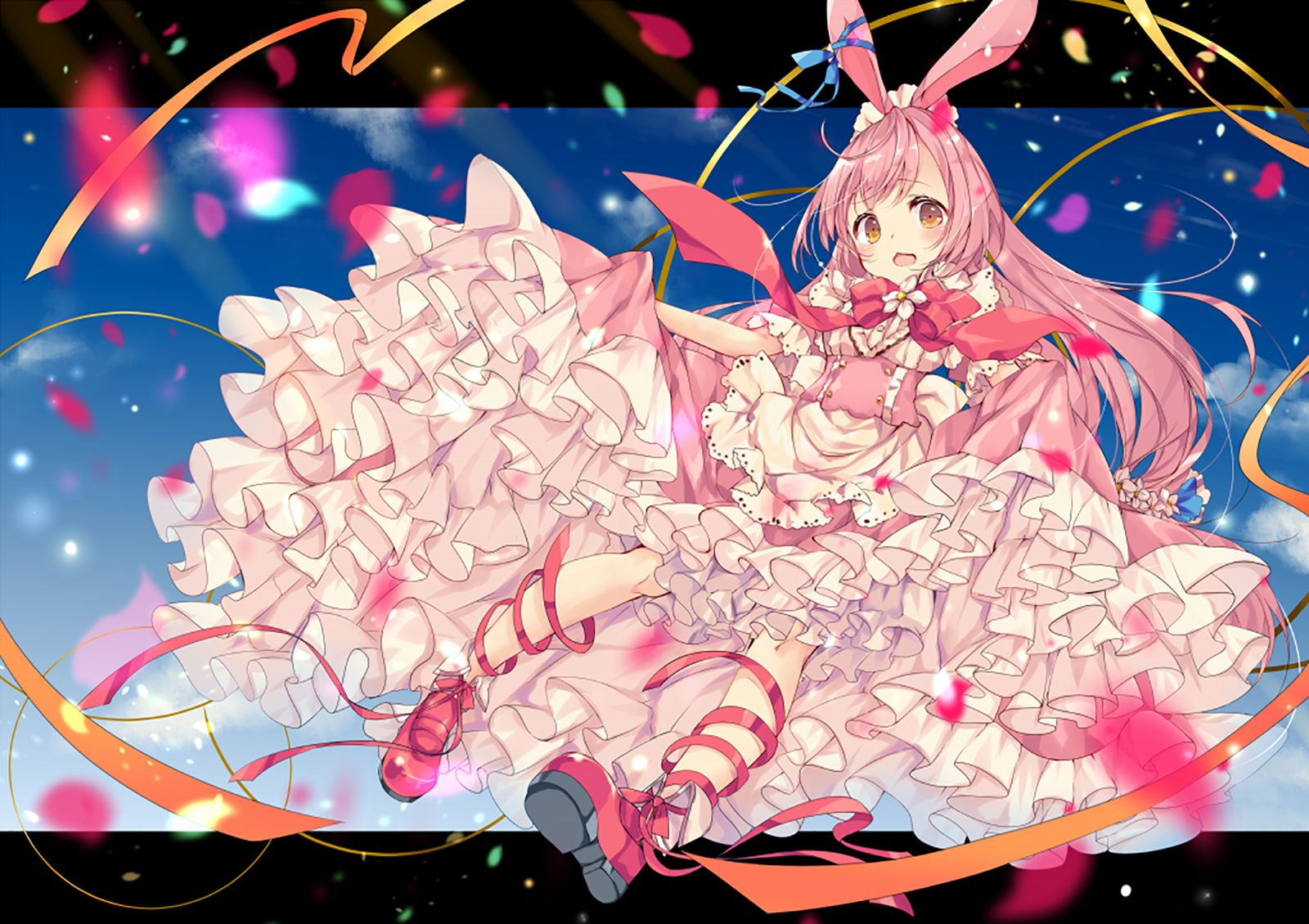 bunny ears ribbon dress pink hair Anime Original Image