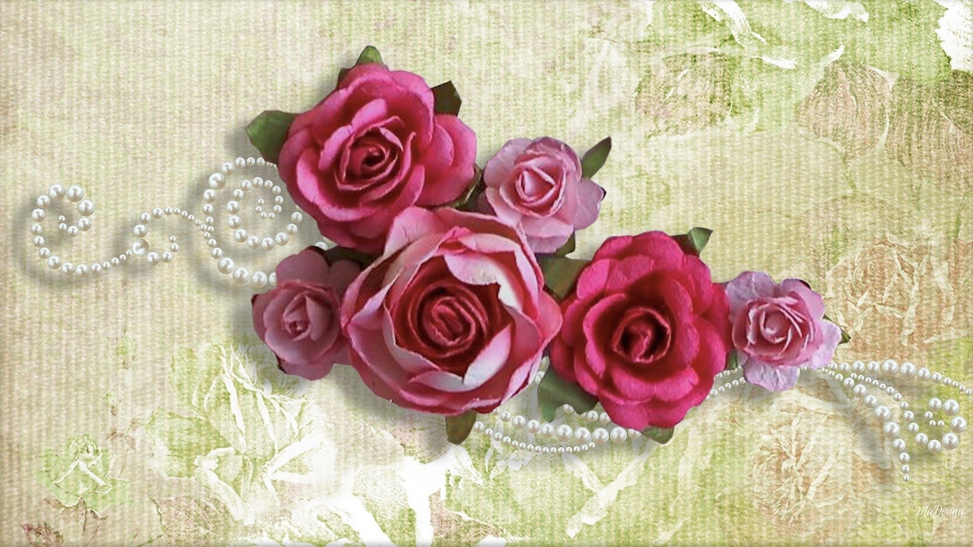  Roses and Pearls on Lace by MaDonna