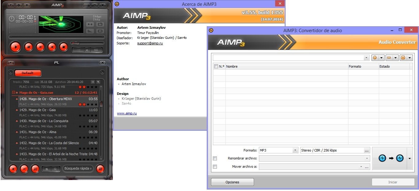 Screenshot of AIMP audio player software displaying playlist and file conversion interface, showcasing technology for audio management and playback.