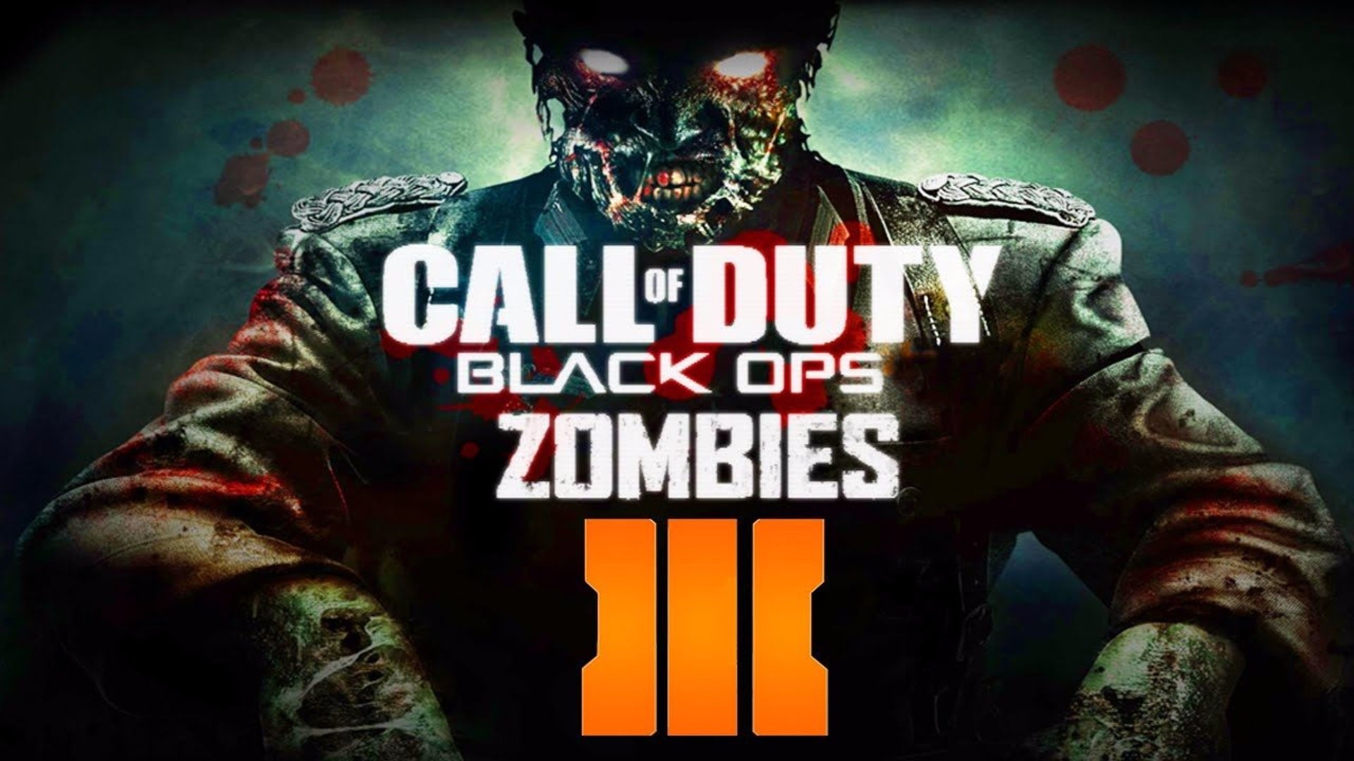 Cover art for the video game Call of Duty: Black Ops III Zombies: a menacing undead soldier looming behind the game's logo.