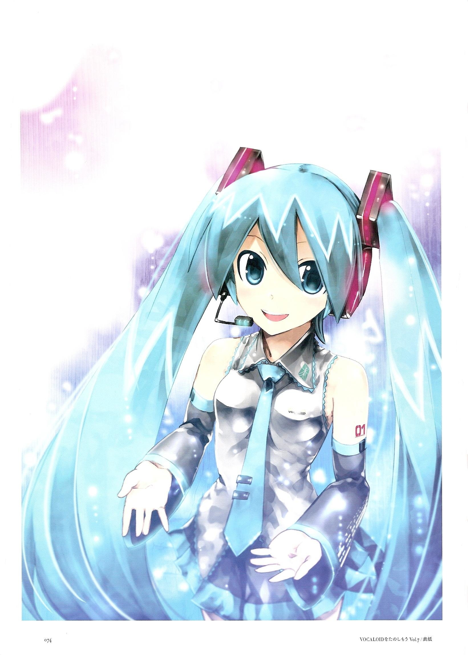 A vibrant illustration of Hatsune Miku, the iconic Anime Vocaloid character, features her signature turquoise hair and headset, exuding a cheerful and energetic presence.