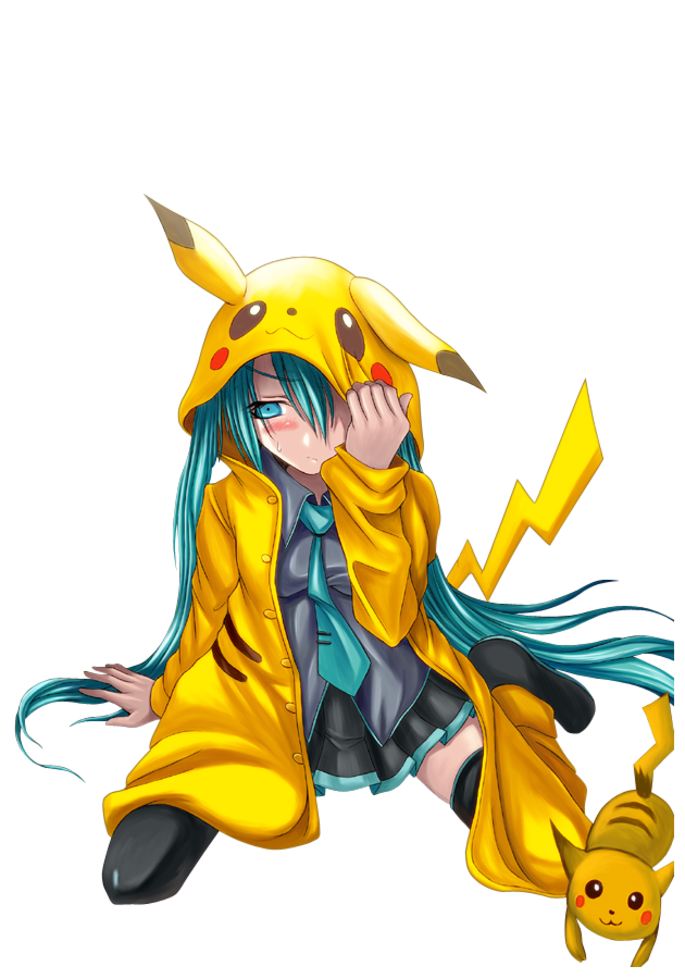 anime girl in pikachu hoodie. 