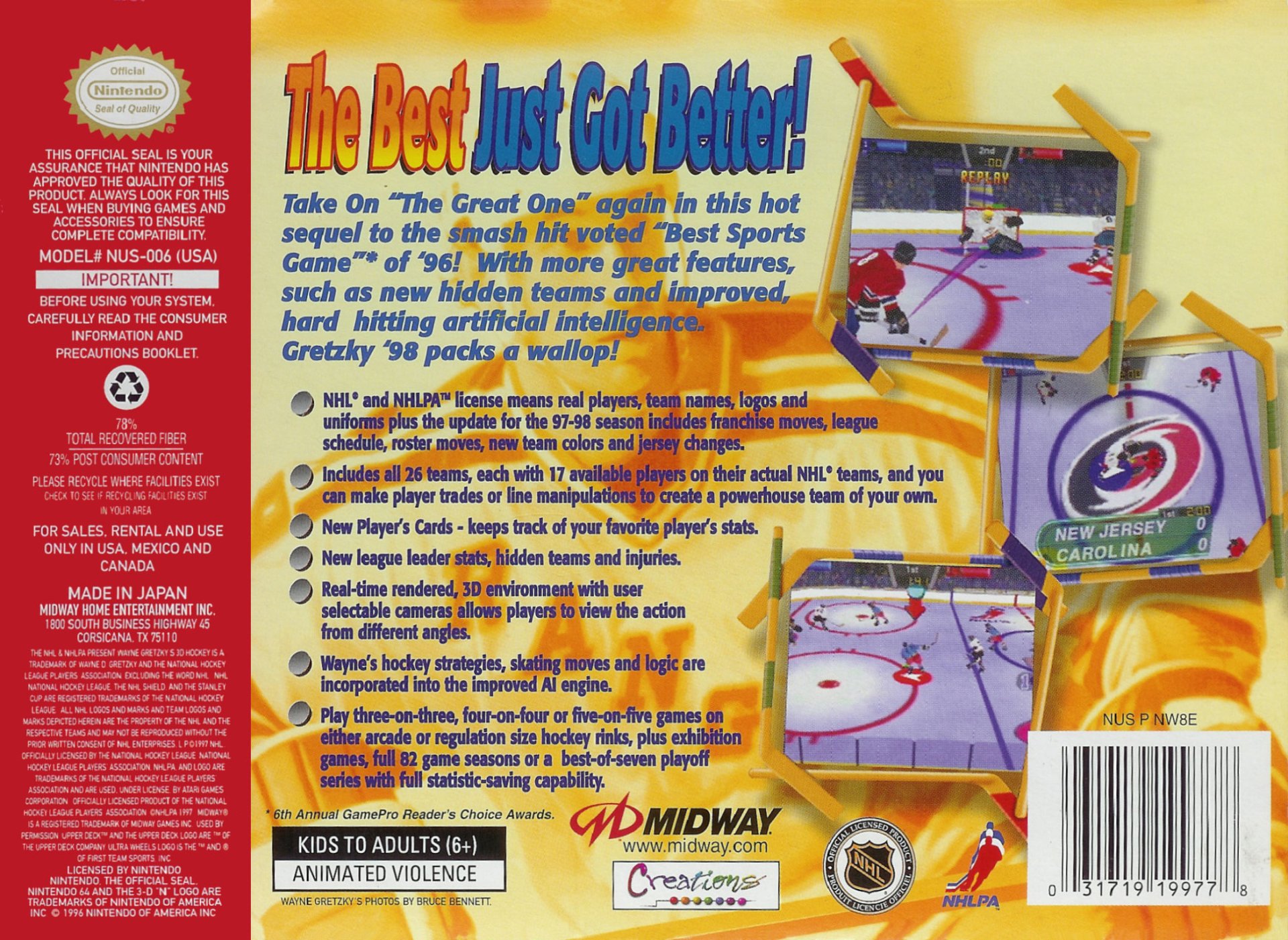 video game Wayne Gretzky's 3D Hockey '98 Image