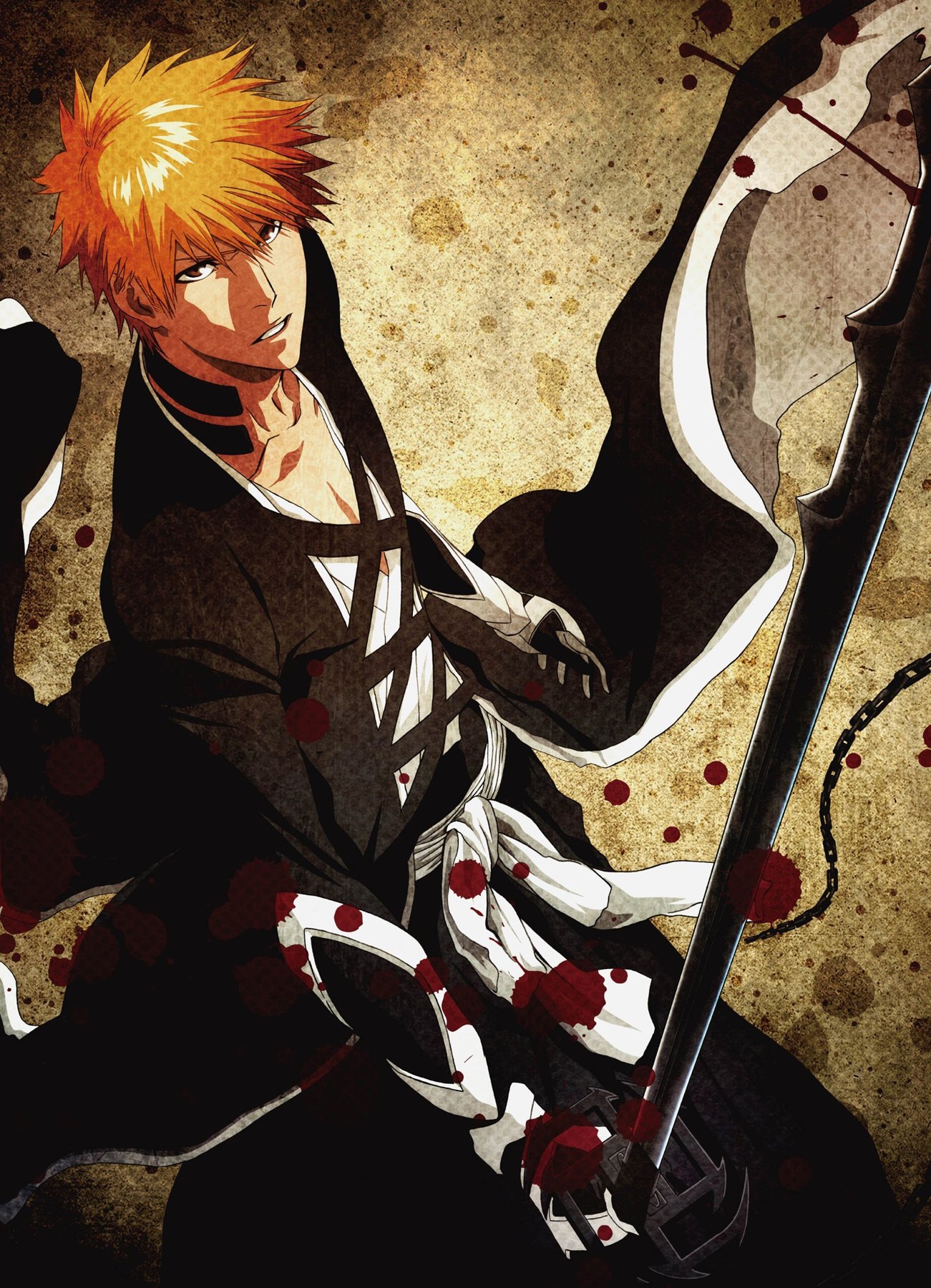 sword orange hair bankai Ichigo Kurosaki Anime Bleach Image