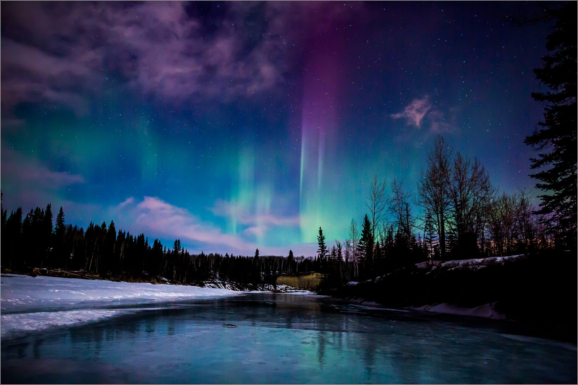 Aurora Borealis over the Elbow River Image Abyss