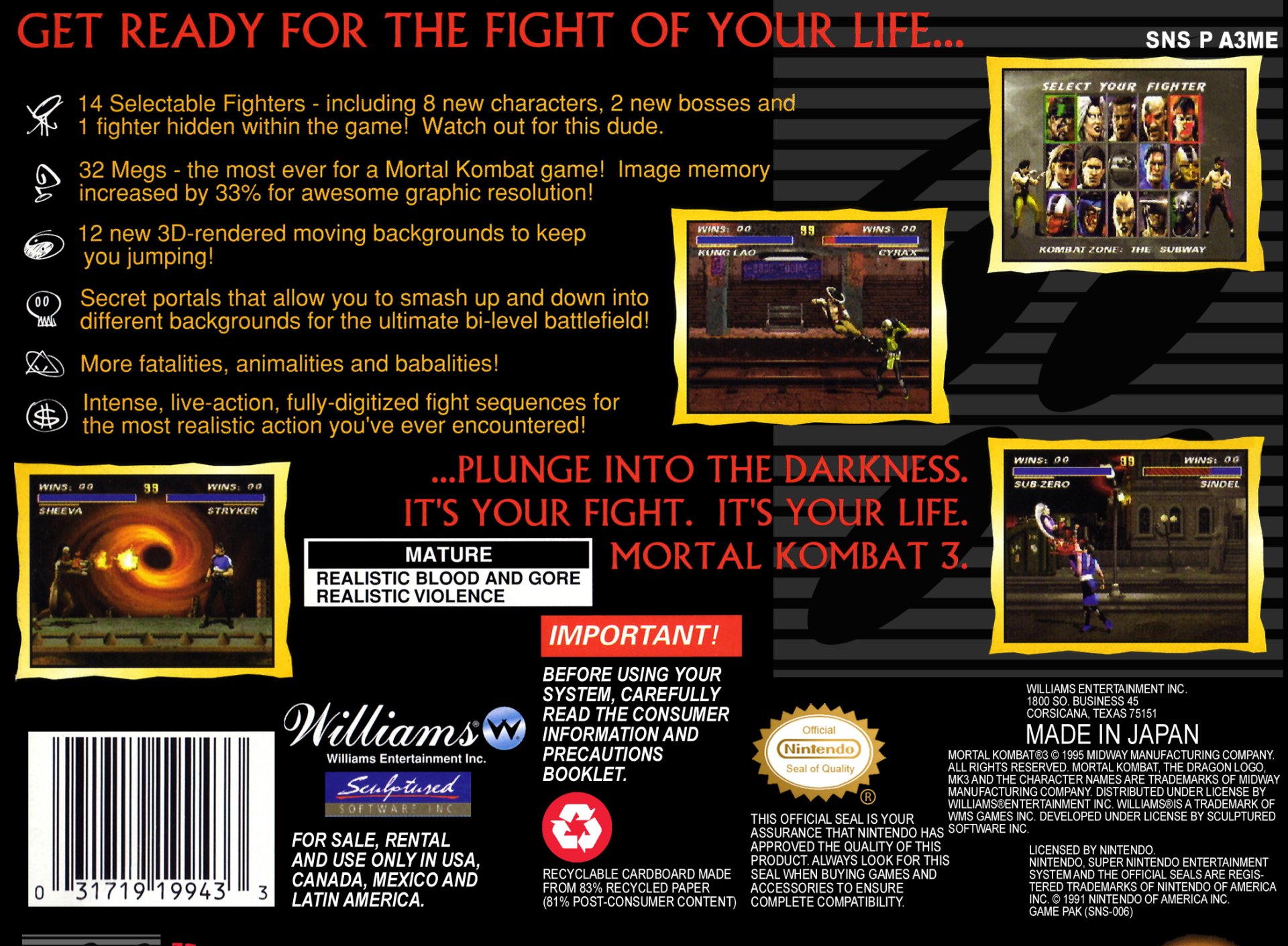 video game Mortal Kombat 3 Image