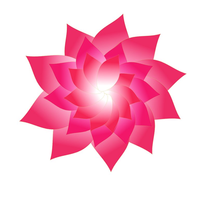 Digital art of a pink sakura flower with layered petals radiating from a glowing center against a white background.