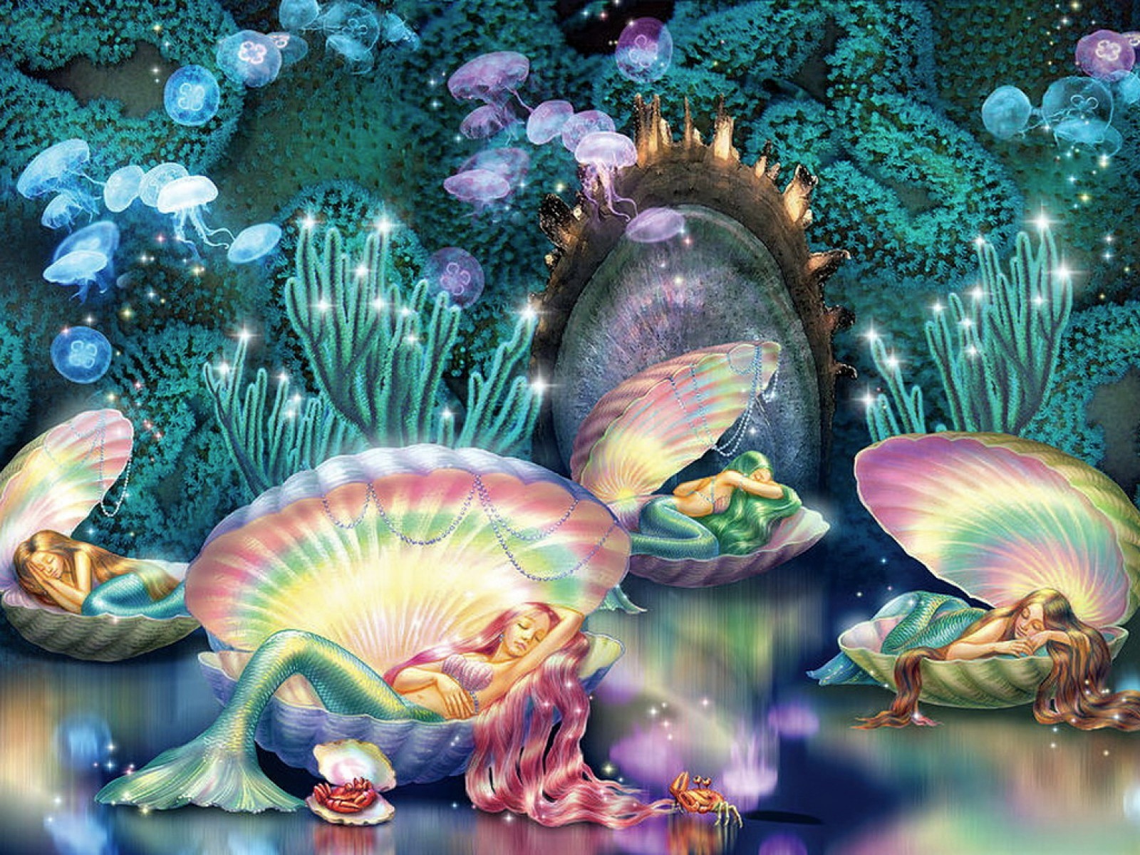Sleeping Mermaids in Seashells