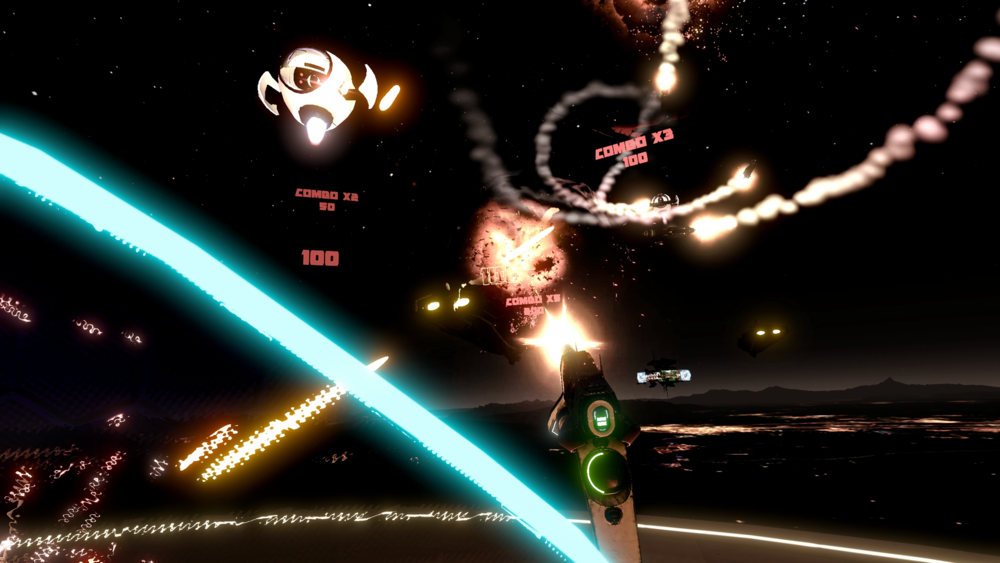 video game Space Pirate Trainer virtual reality space neon lights Image