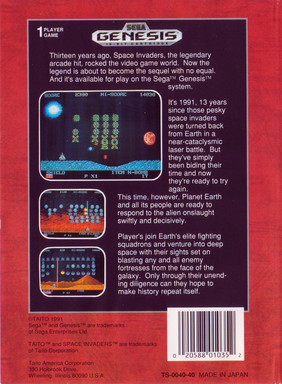 Space Invaders '91 Video Game Box Art - ID: 16566 - Image Abyss