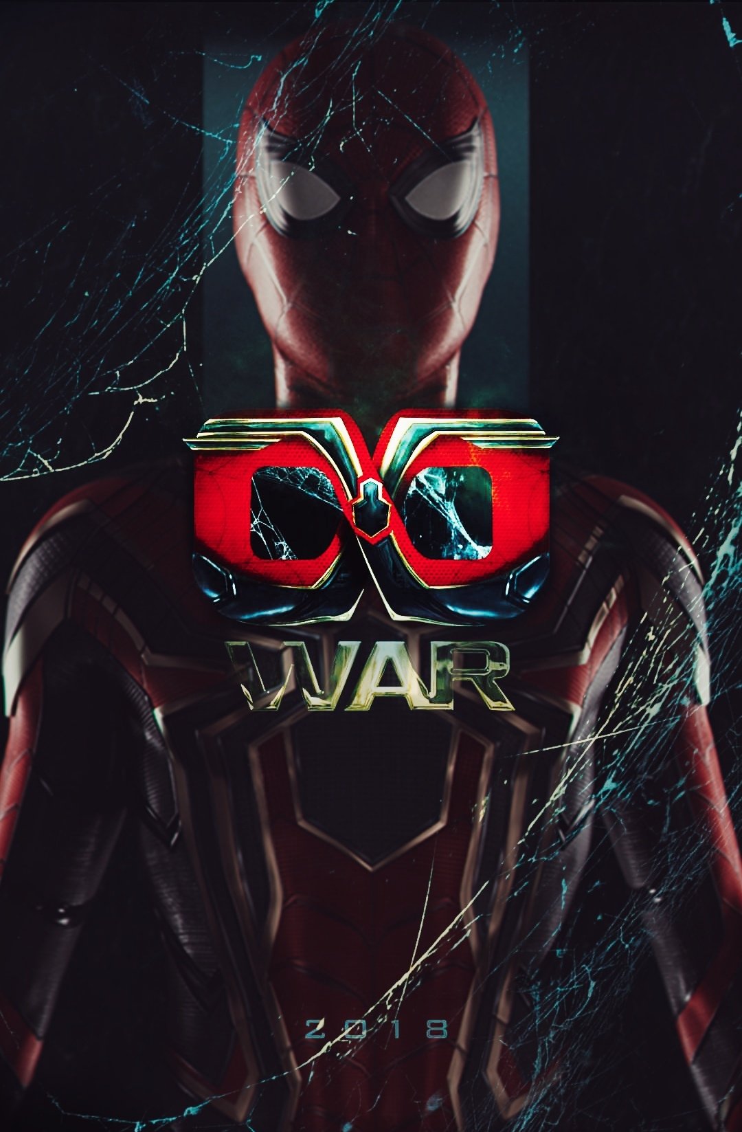 Close-up of Spider-Man in his suit with the Avengers: Infinity War logo prominently displayed in front, highlighting the 2018 movie release.