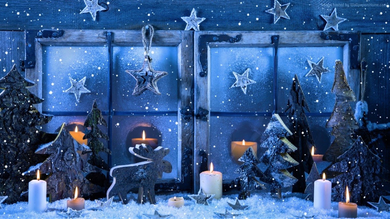 Download Window Snow Candle Blue Reindeer Holiday Christmas Image