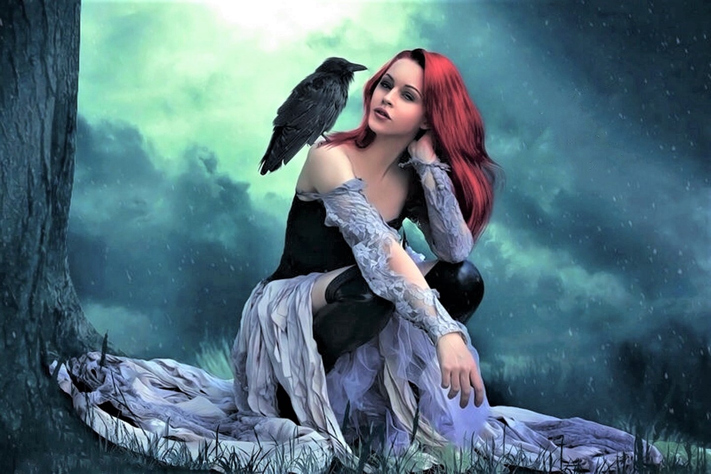 Gothic Girl with Raven by VladNoxArt