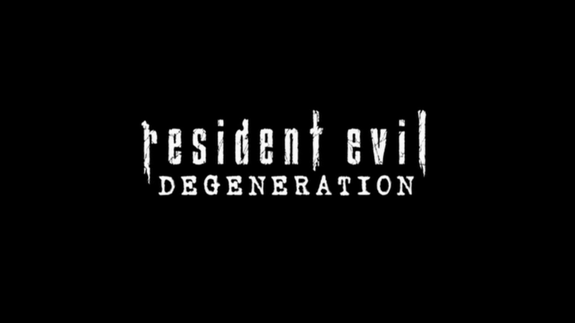 Black background with white text displaying the title Resident Evil: Degeneration from the movie.