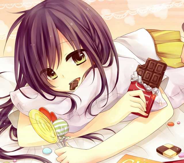 Anime girl eating cookie