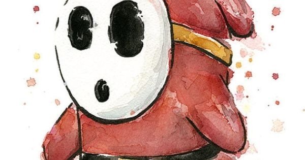 Shy Guy video game Mario video game character watercolor art Image