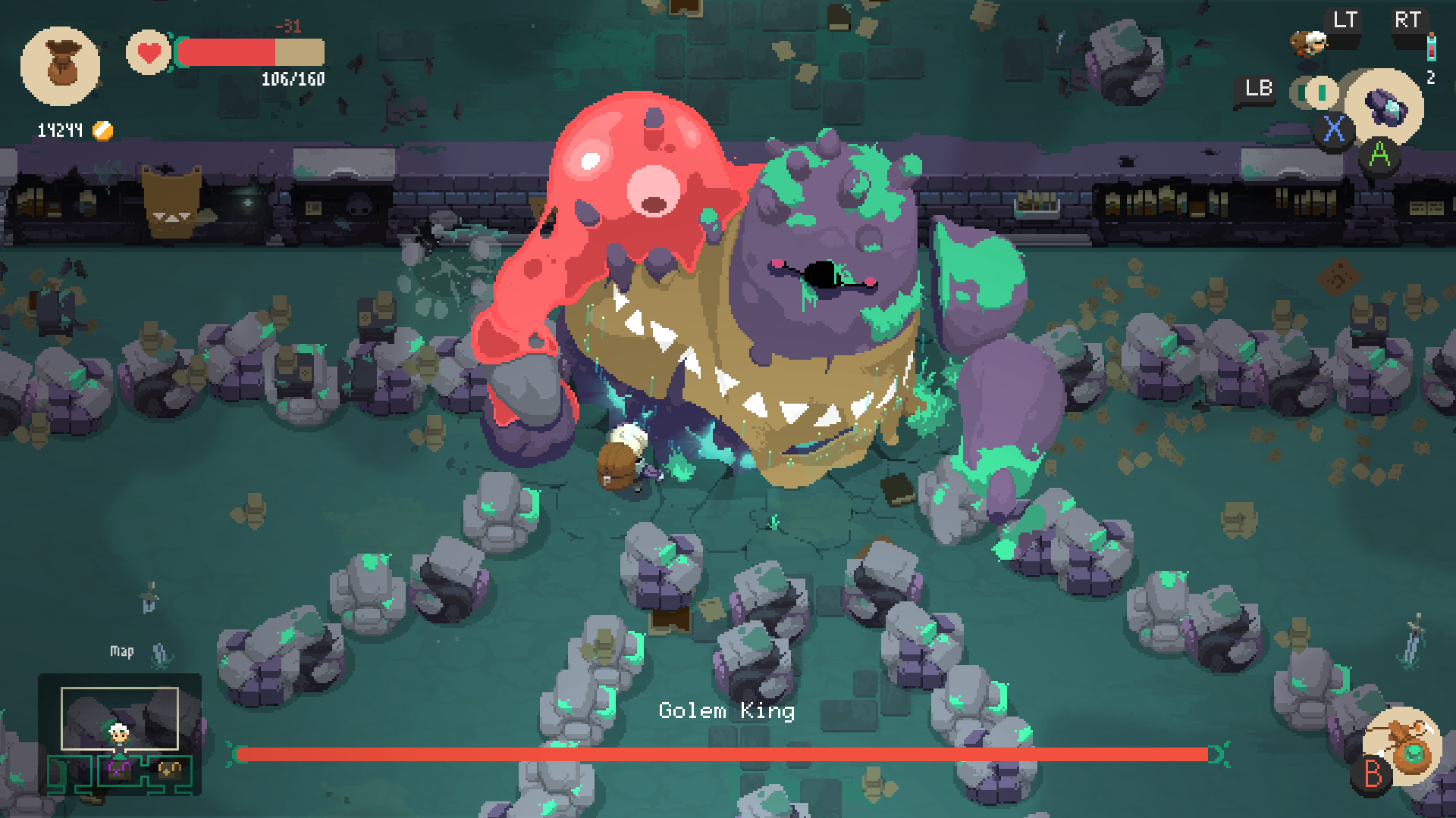 video game Moonlighter boss battle Golem King fantasy Image