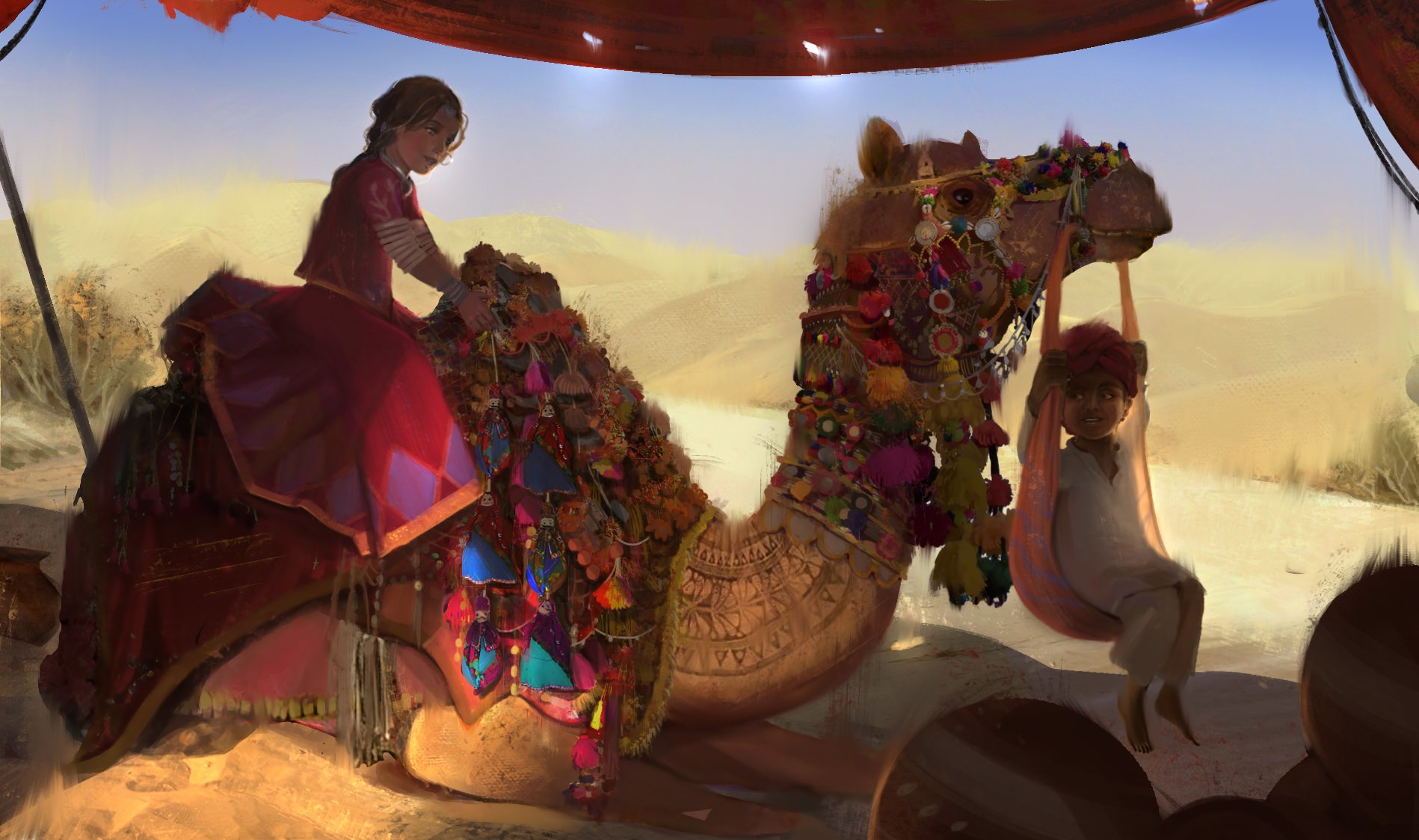 video game Raji: An Ancient Epic camel child desert Image