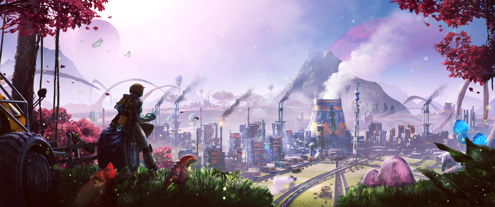 video game Satisfactory futuristic landscape sci fi city alien environment Image