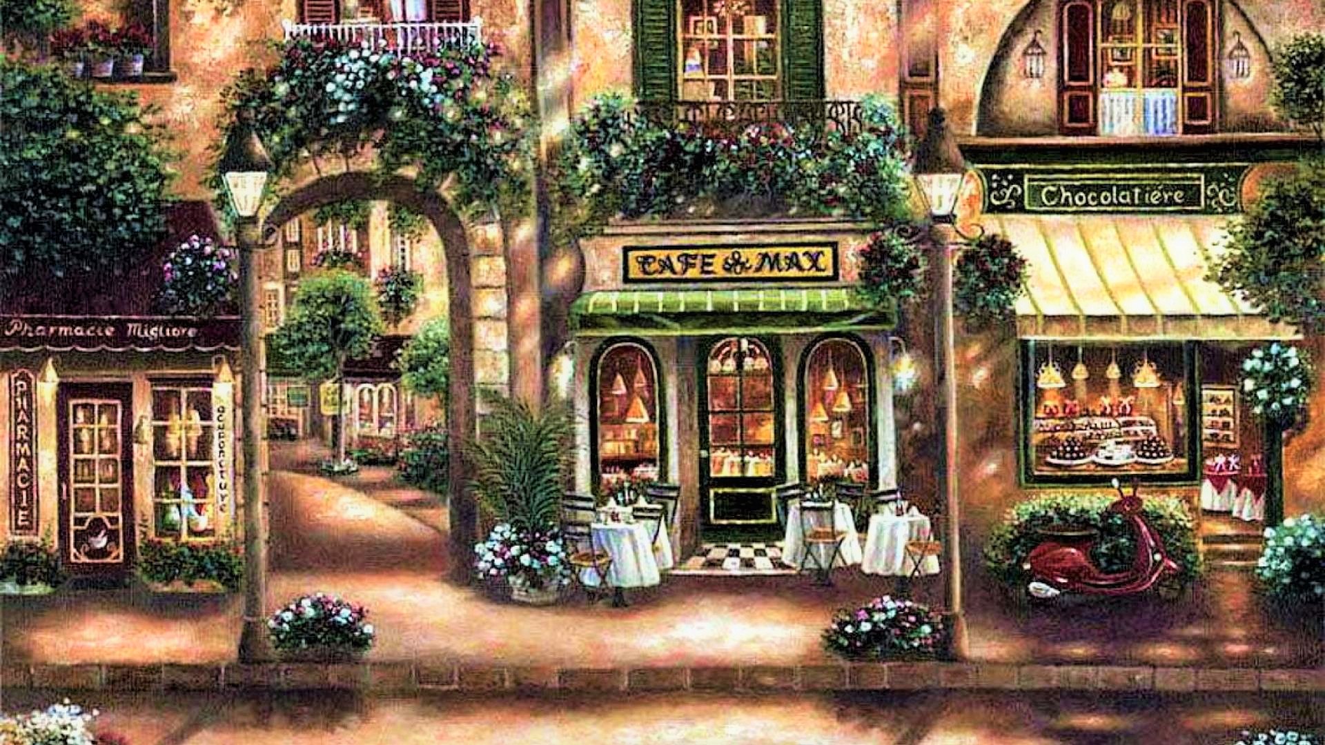 Street with Shops and Cafe in France