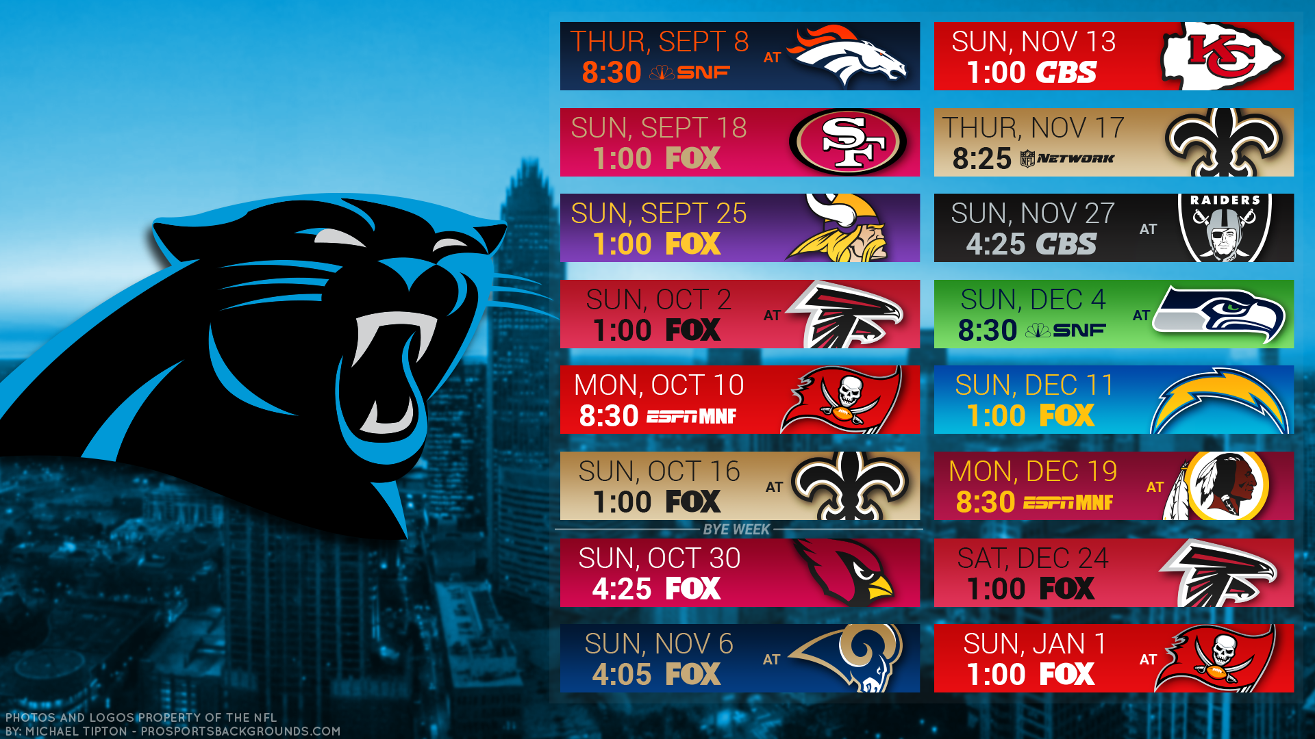 Carolina Panthers 2016 Schedule